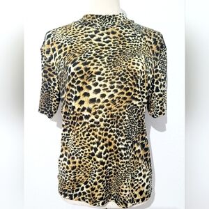 Vintage JAIPUR woman's Leopard Print Short Sleeve Stretchy Top Size Medium